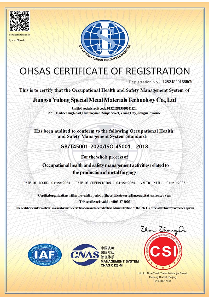 职业健康安全管理体系证书（英文）